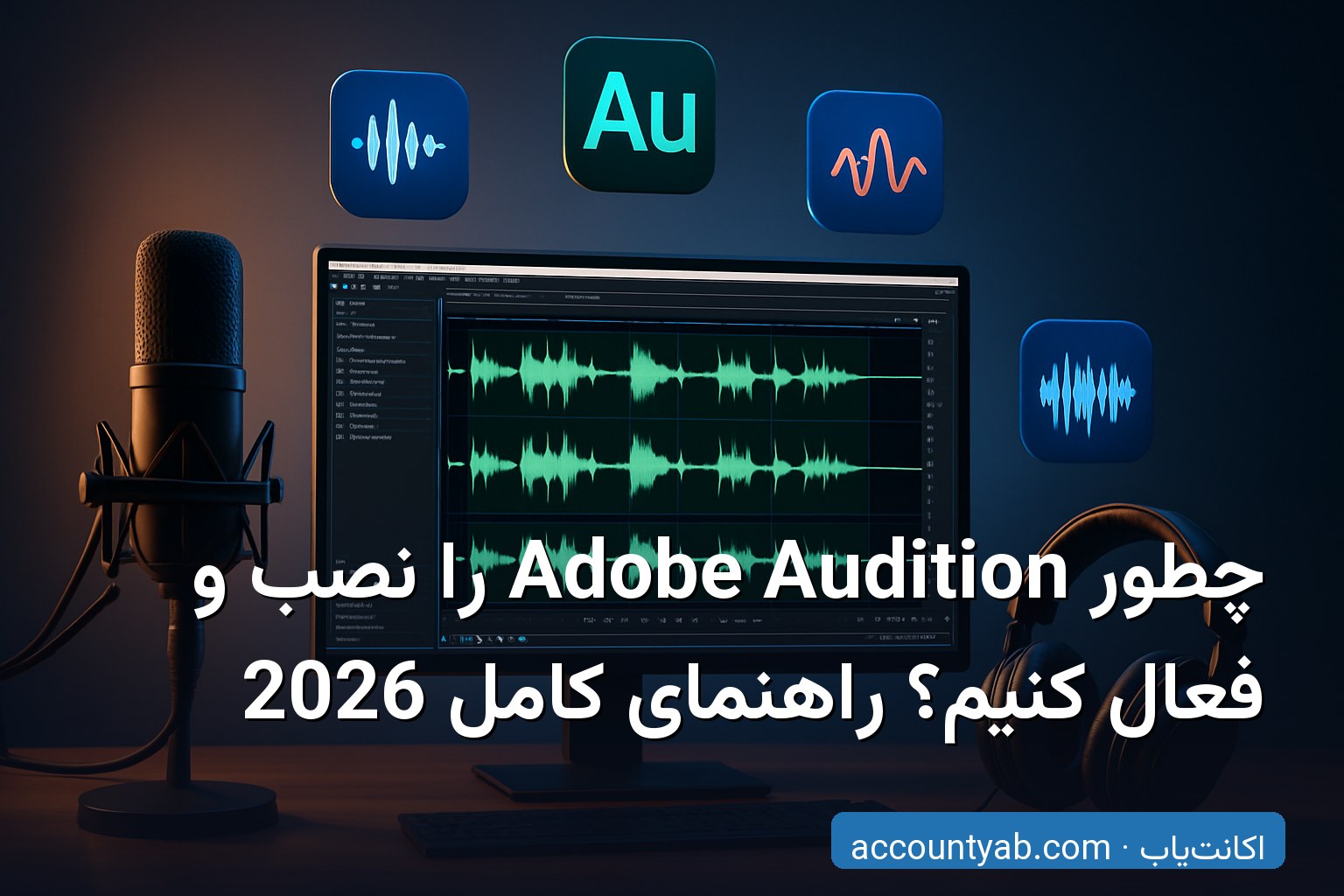 آموزش نصب و فعالسازی Adobe Audition روی کامپیوتر با میکروفن حرفه‌ای در استودیوی ضبط صدا